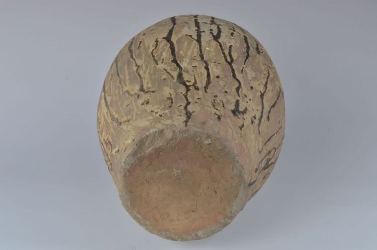 明代流褐釉弦纹六耳陶瓮