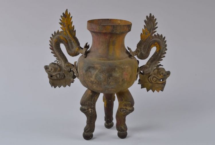 民国双龙耳三足铜香炉