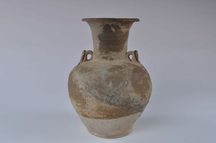 明代青釉二耳鸡首陶壶