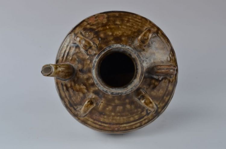 民国褐釉五耳瓷壶