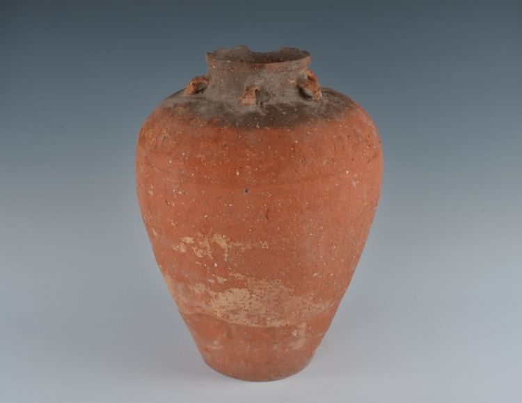 清代红泥胎无釉六耳瓮