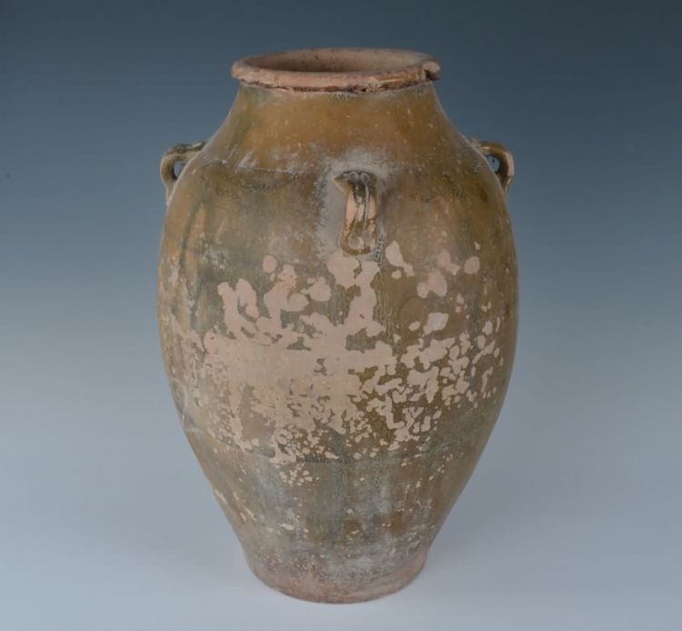 民国青黄釉四耳瓮