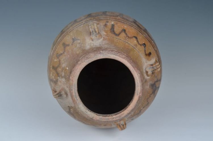 清代黄褐釉四耳瓮