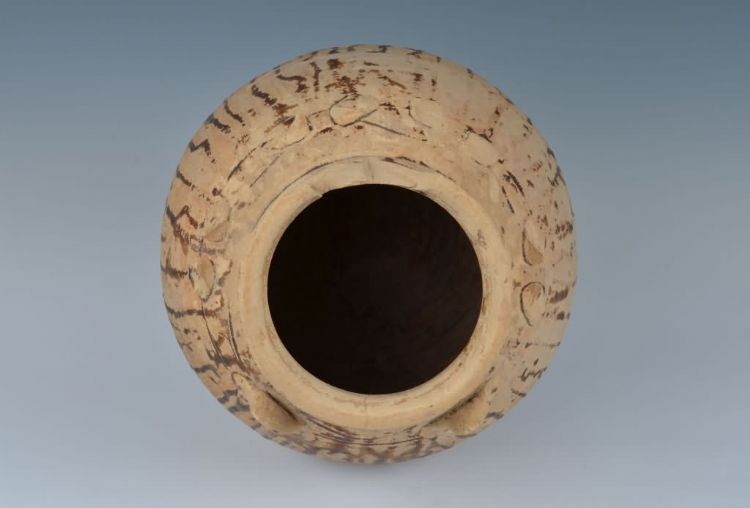 清代黄褐流釉六耳瓮