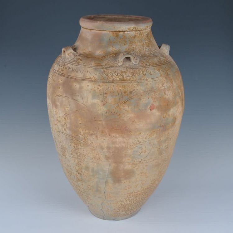 明代青黄釉花鸟纹五耳瓮