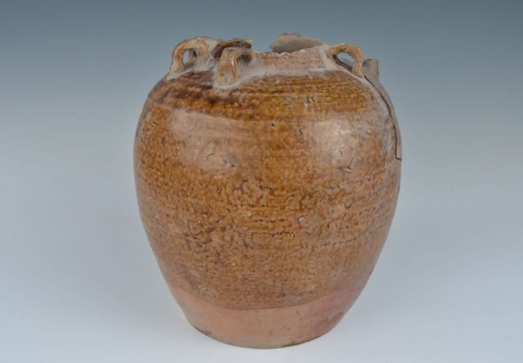 清代黄褐釉五耳壶