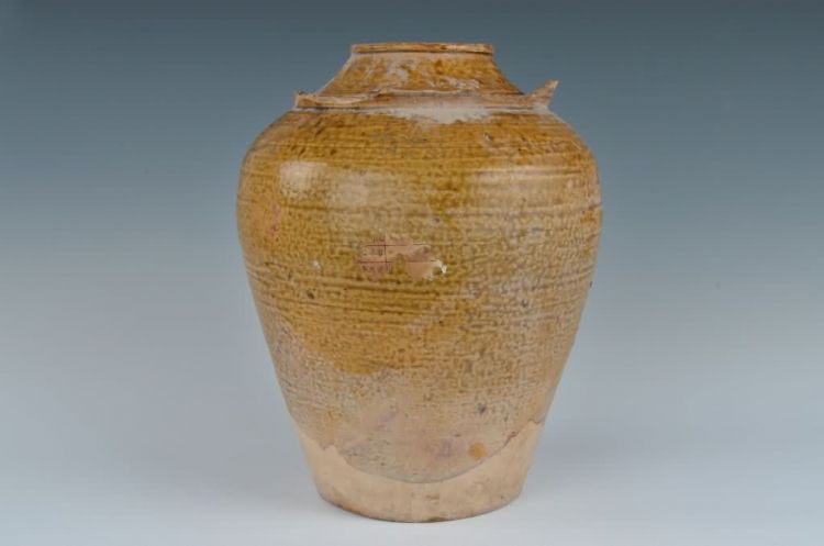 民国黄釉双沿无耳瓮